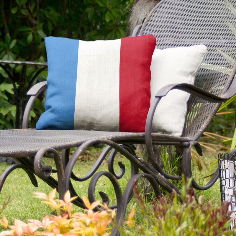 Coussin décoratif d'intérieur/d'extérieur, 16 po x 16 po, Bleu / blanc / rouge