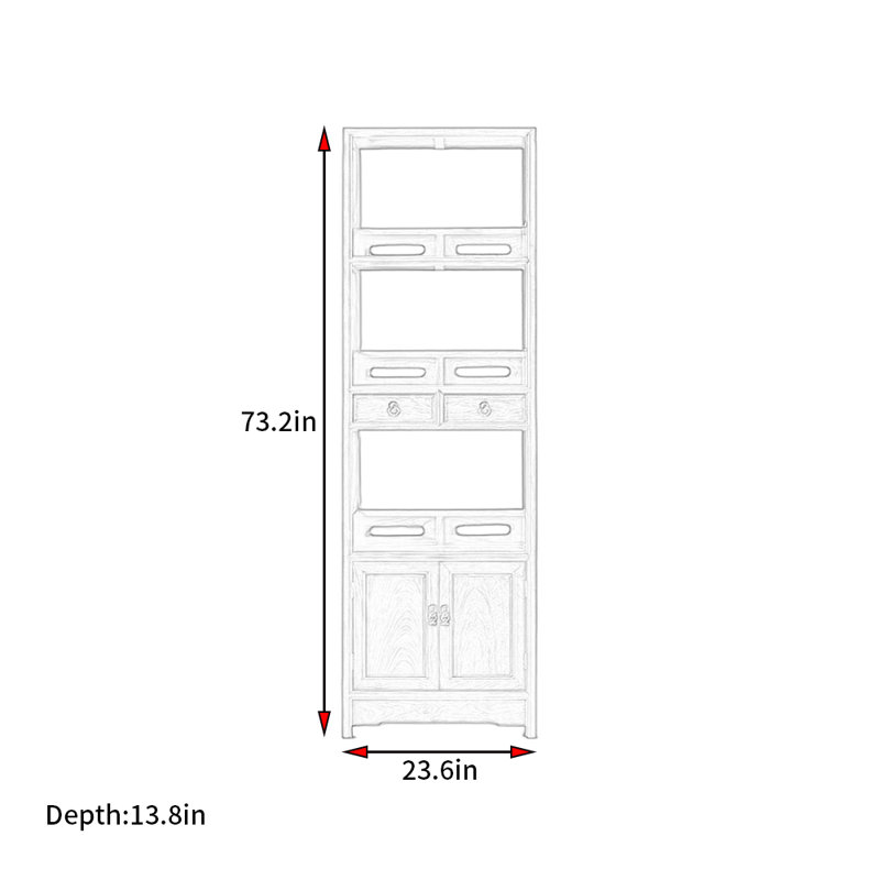 Nouvelle bibliothèque de style rétro classique chinois, (2 tablettes) H 73,2 po x l 23,6 po x P 13,8 po