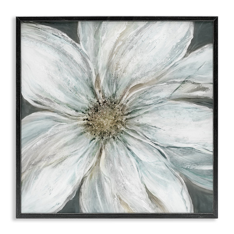 Grande giclée encadrée de grandes fleurs blanches, design par Carol Robinson, Giclée noire de minuit encadrée