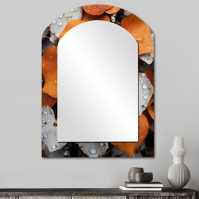 Lolley White Orange Forest Leafs In Aspen Colorado - Usa Asymmetrical Decorative Mirror, Traditional Arch Wall Mirror, Printed Metal Art