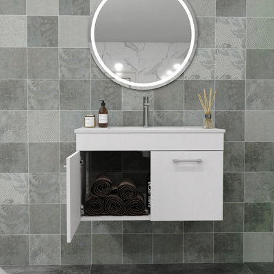 Meuble-lavabo mural 32 po avec lavabo, meuble-lavabo mural avec portes doubles, armoire de salle de bain murale, charnières à fermeture en douceur, longues poignées en métal, lavabo en céramique