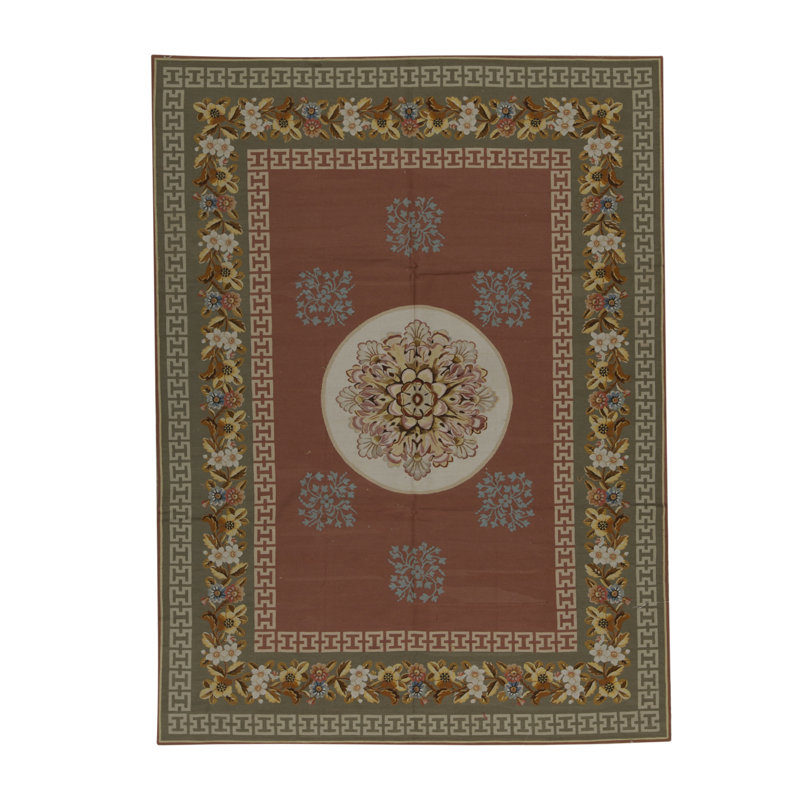 Hand-Knotted High-Quality Brown and Green Area Rug