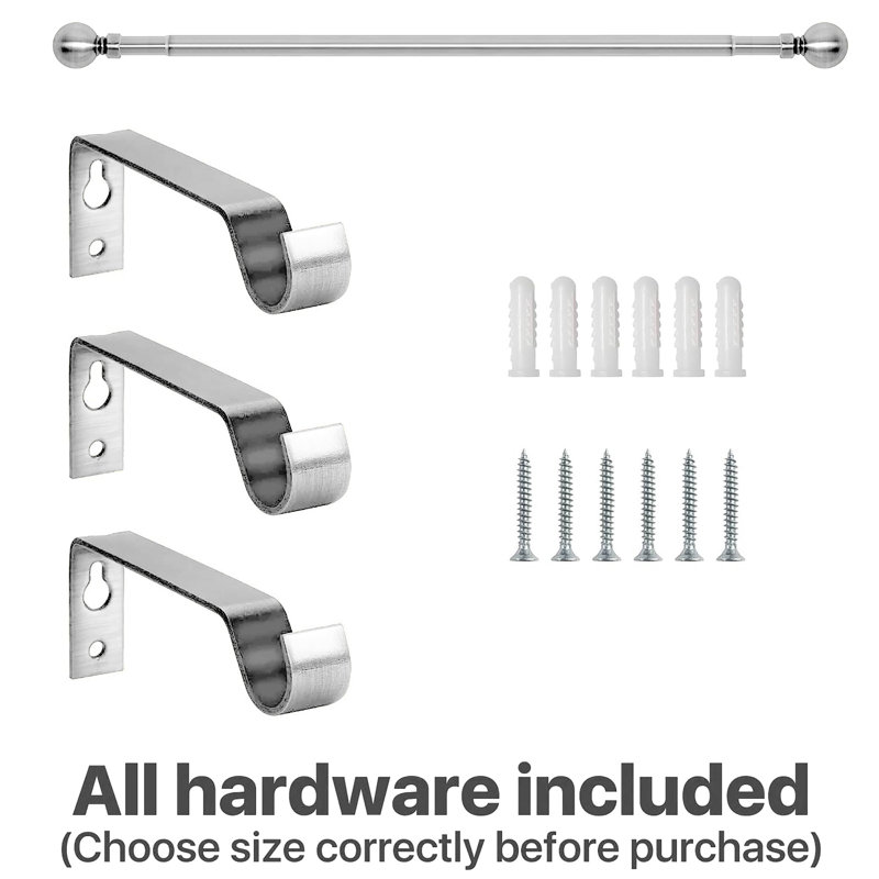 Adjustable Plain Metal Ball Curtain Rod, 120-210 Cm, Chrome