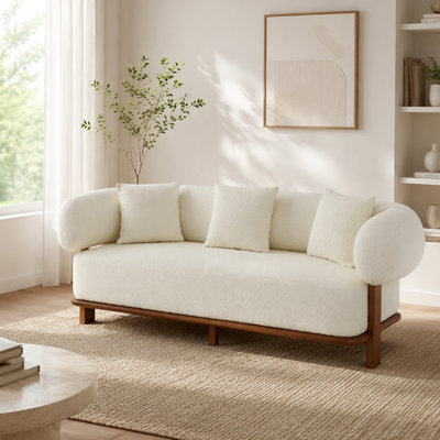 Round Arm Curved Sofa-Beige