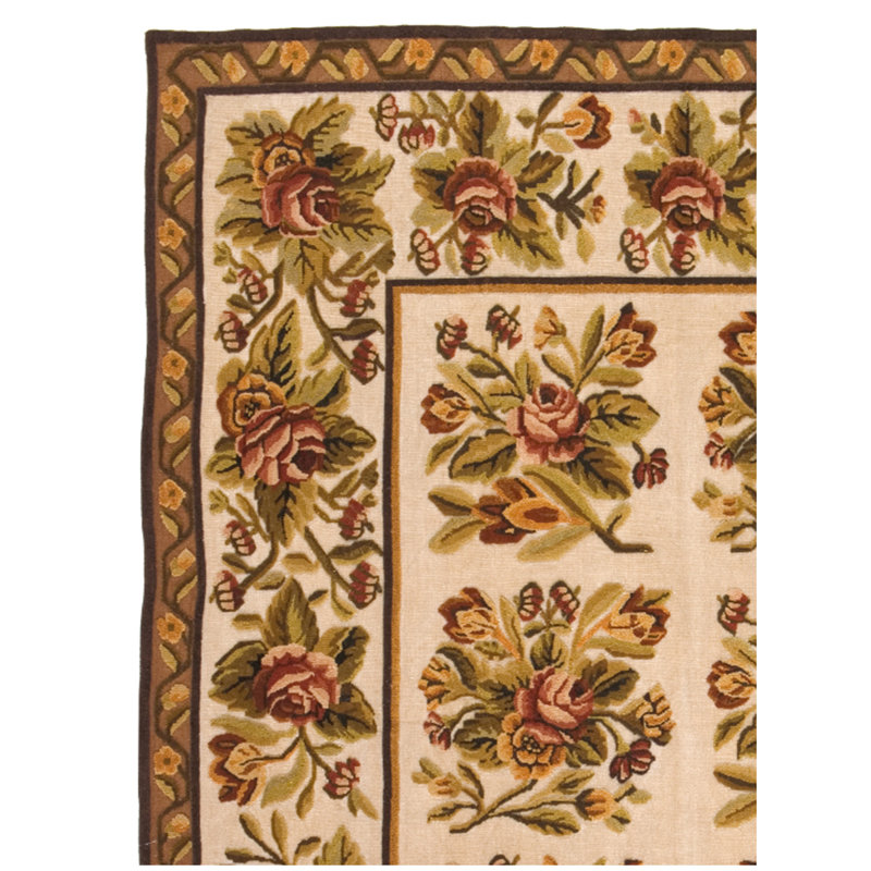 Flatweave Wool Floral Area Rug