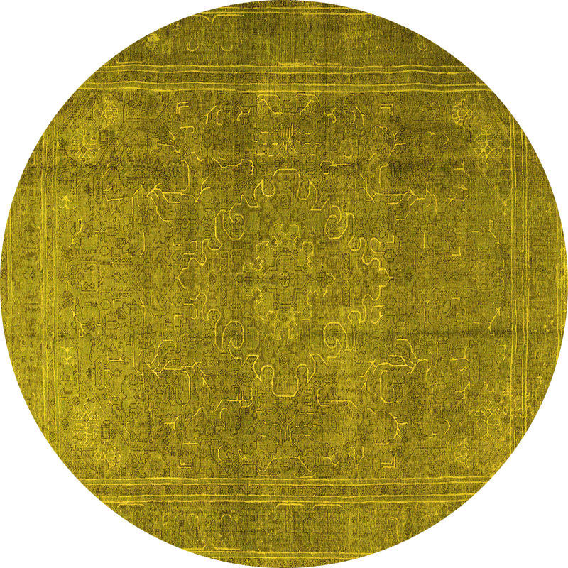 Tapis oriental en polyester / chenille tissé à la machine en jaune / gris Oriental, Rond 4 pi