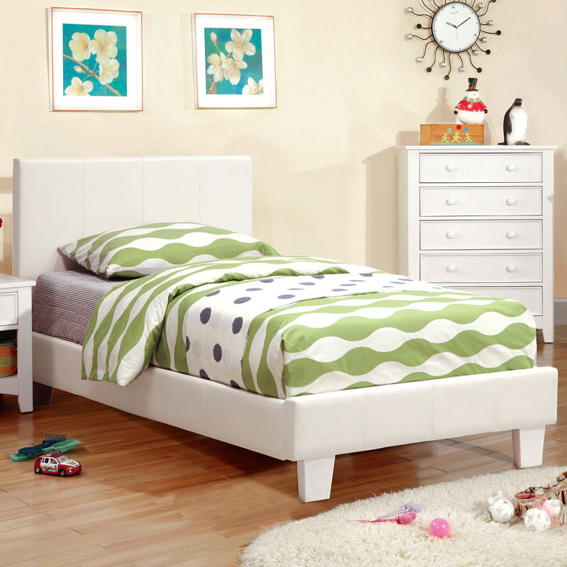 Lit plateforme tapissier Aveiro, Simple, Blanc