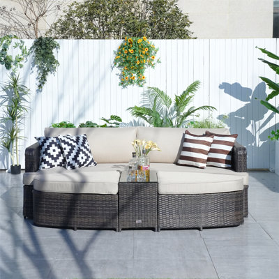 Anazco Outdoor Wicker Patio Daybed With Cushions