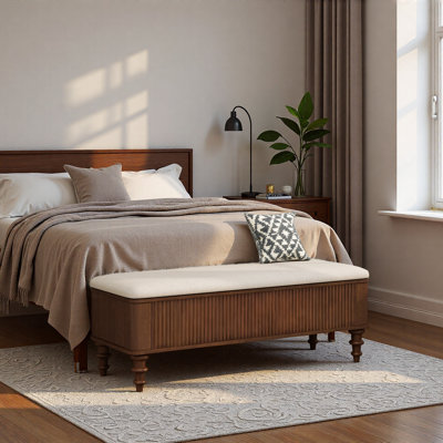 Banc de rangement avec repose-pieds en bois d'hévéa massif avec siège en lin Sturdy Minimalist