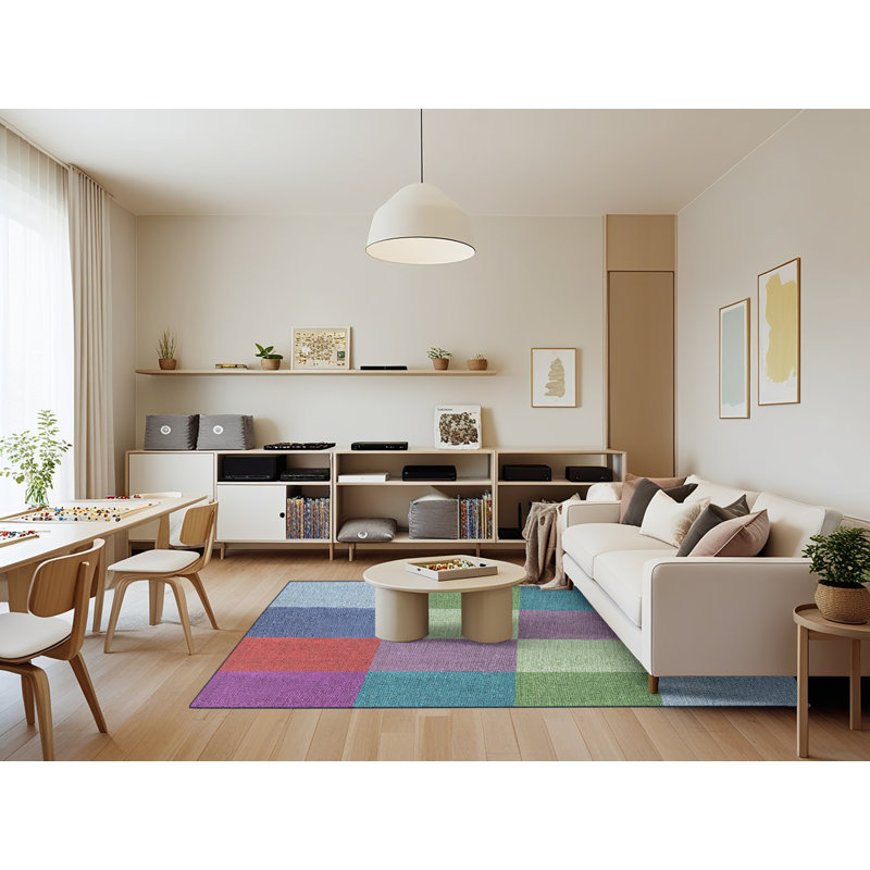 Tapis géométrique rose / vert / orange Khadar, Rectangle 7 pi x 9 pi