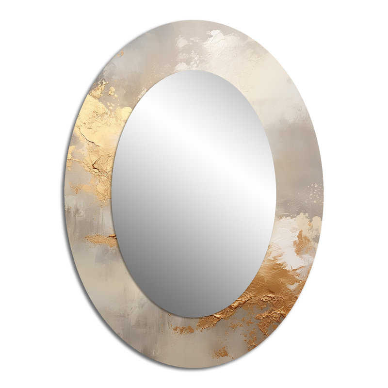 Minimalisme beige et or - Grand miroir mural ovale sur métal, H 40 po x l 30 po