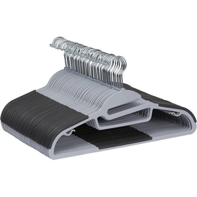 Gray Rubber-Coated Plastic Hangers, 50 Pieces, Non-Slip And Durable, Meeting Daily Clothing Hanging And Storage Needs.