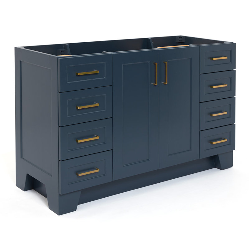 Base de meuble-lavabo simple en bois massif 54 po Sawyer, Bleu minuit