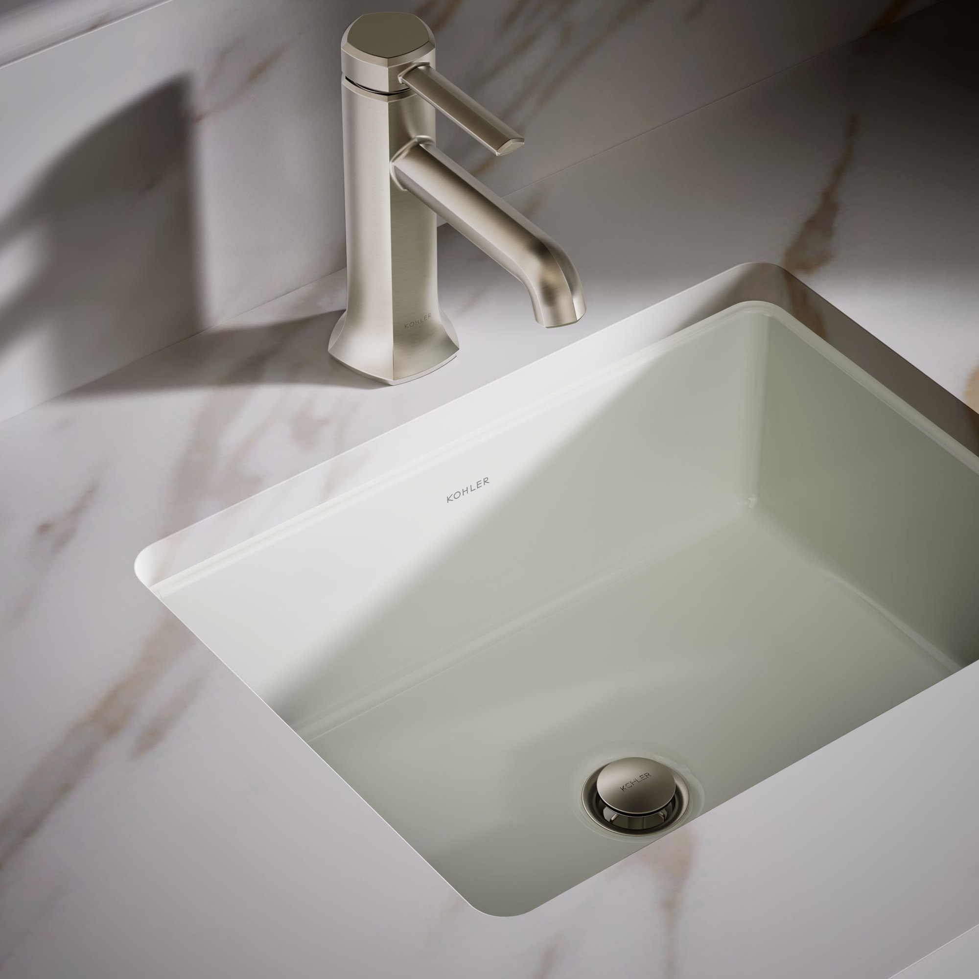 Verticyl 17" Rectangular Under-Mount Bathroom Sink with Overflow Drain, Dune