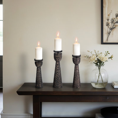Foxx Elevarre Elegance Trio: Textured Candle Holders And Tealights, Charcoal Gray, 3-Piece Set - Enhance Your Decor With Subtle Sophistication