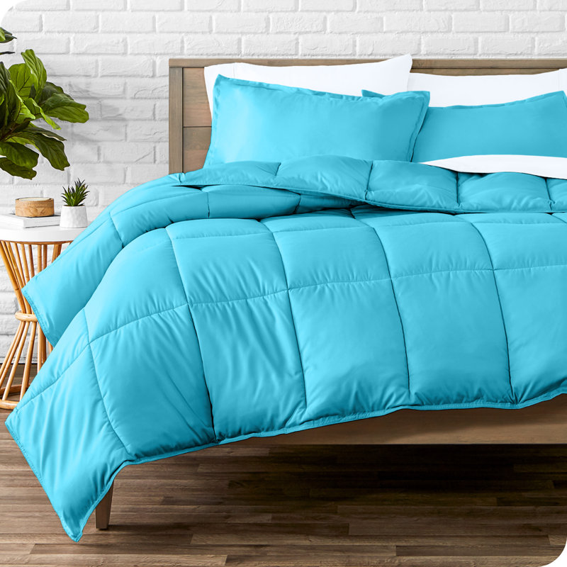 Modern & Contemporary Comforter, Aqua/White, Twin Comforter + Pillowcases