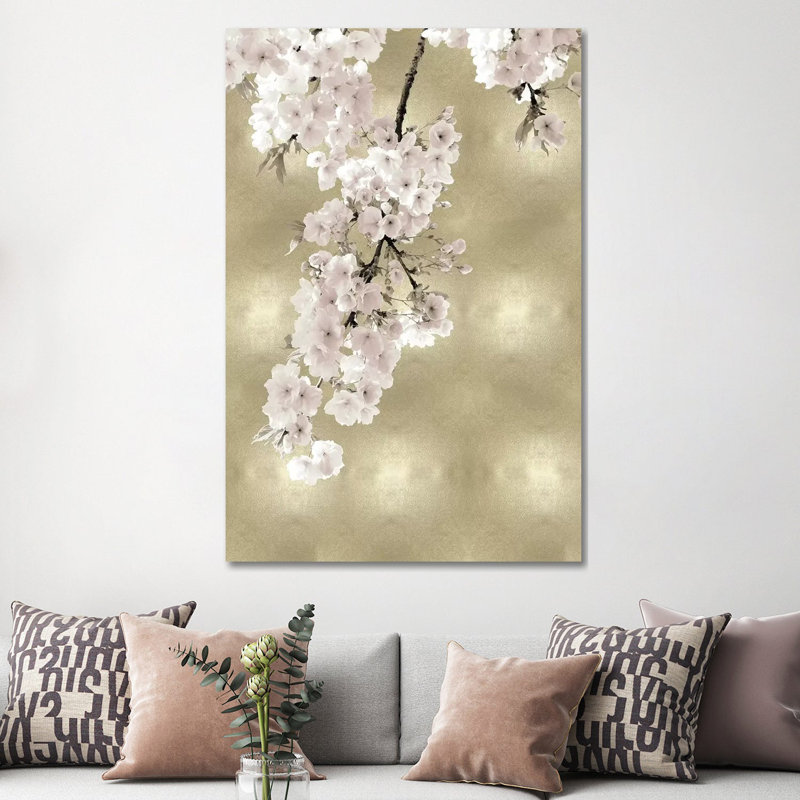 Pink Blossoms On Gold II by Kate Bennett - Wrapped Canvas Gallery-Wrapped Canvas Giclée, 152.5 cm H x 101.5 cm W