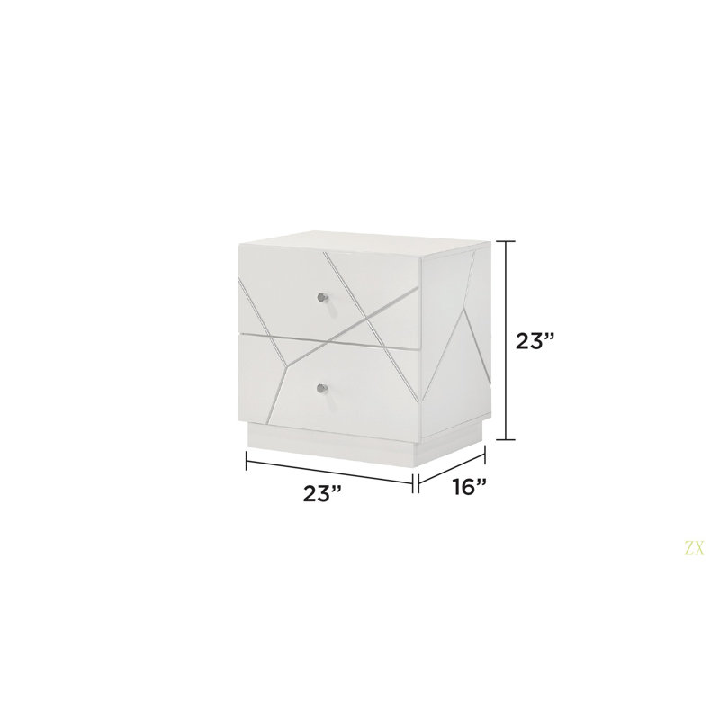 Table de chevet Manhattan - Finition laquée avec motif géométrique et tiroirs doublés de velours pour les chambres à coucher modernes