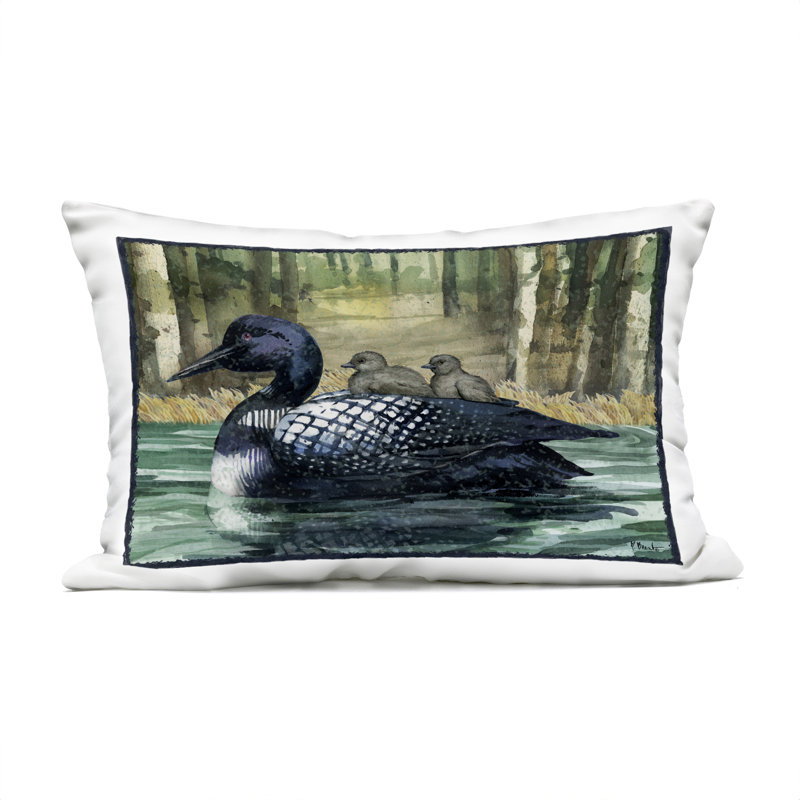 Coussin d'extérieur imprimé Loon Family on Lake Design par Paul Brent