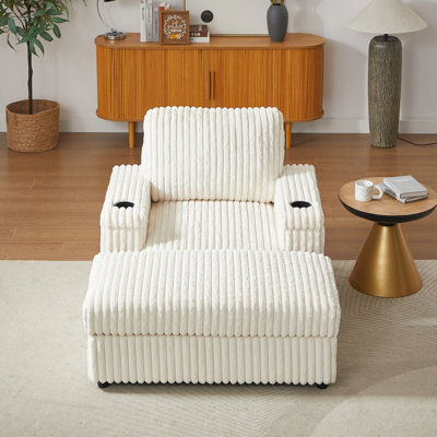 42.5-inch corduroy single recliner with backrest pillow, cup holder design, storage footrest, comfortable sofa-deep-seated living room sofa