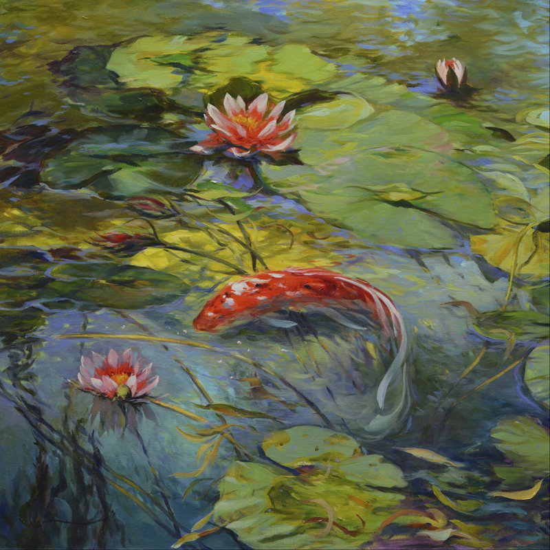 " Vermillion Koi " by Chuck Larivey, 12" H x 12" W x 1.25" D