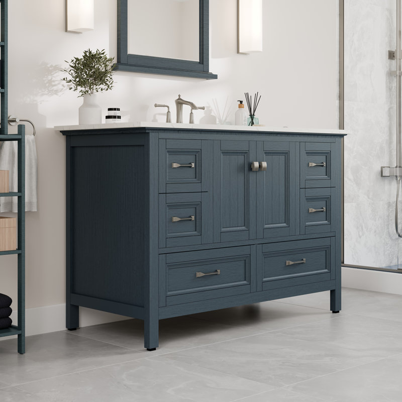 Glebs 48"W x 22"D Bathroom Vanity with Undermount Porcelain Sink, Quartz - White Carrara, Ash Blue