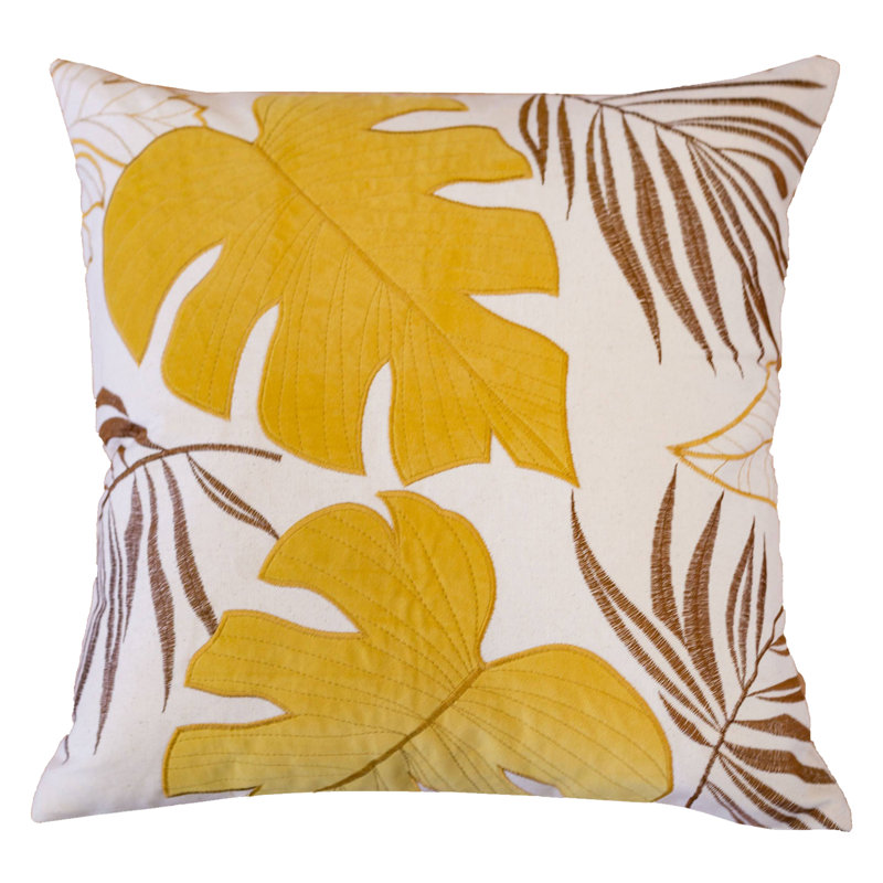 Coussin décoratif 20 x 20 feuilles Autumn Vibes , Jaune, brun, blanc