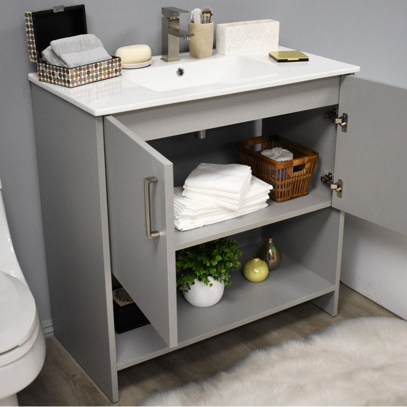 Nhyira 36'' Single Bathroom Vanity with Ceramic Top, Gray