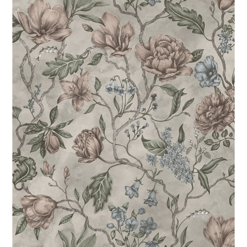 Kolonin Floral Wallpaper Roll, Gray