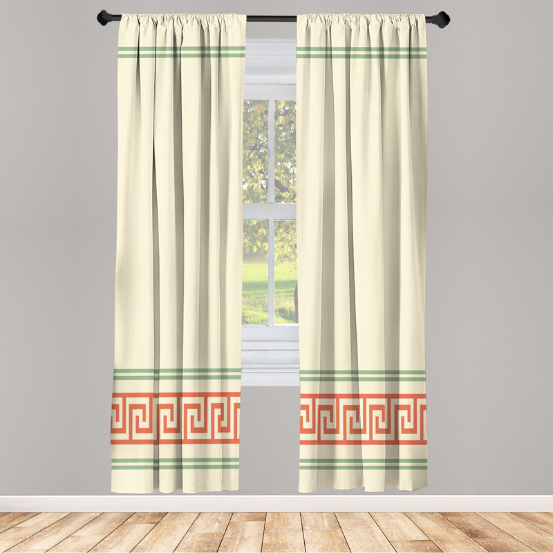 Semi Sheer Curtain Pair, Ivory Green/Dark Salmon, 28" W x 84" L