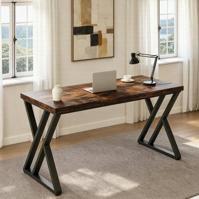Bureau d'ordinateur 55 po, bureau industriel robuste avec pieds en métal en forme de Z 55 po