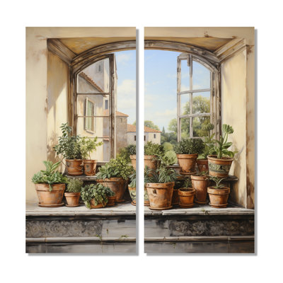 «Italian Poteries Window Charm», art mural traditionnel blanc 2 pièces