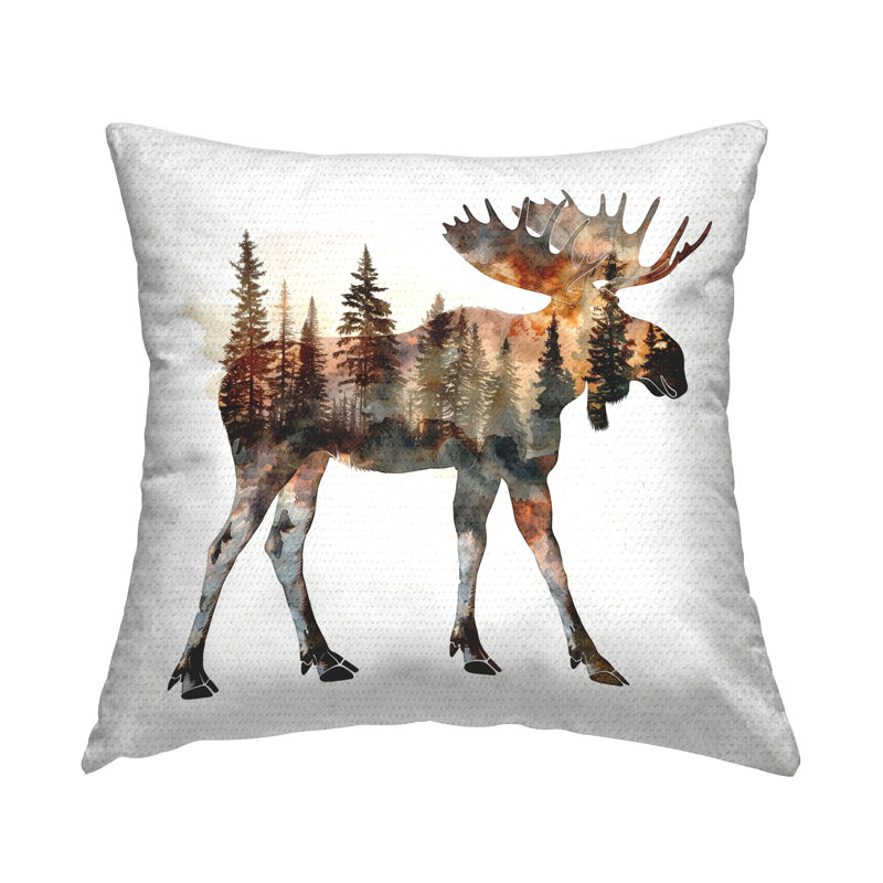 Coussin d'extérieur Moose Forest Silhouette par LSR Design Studio