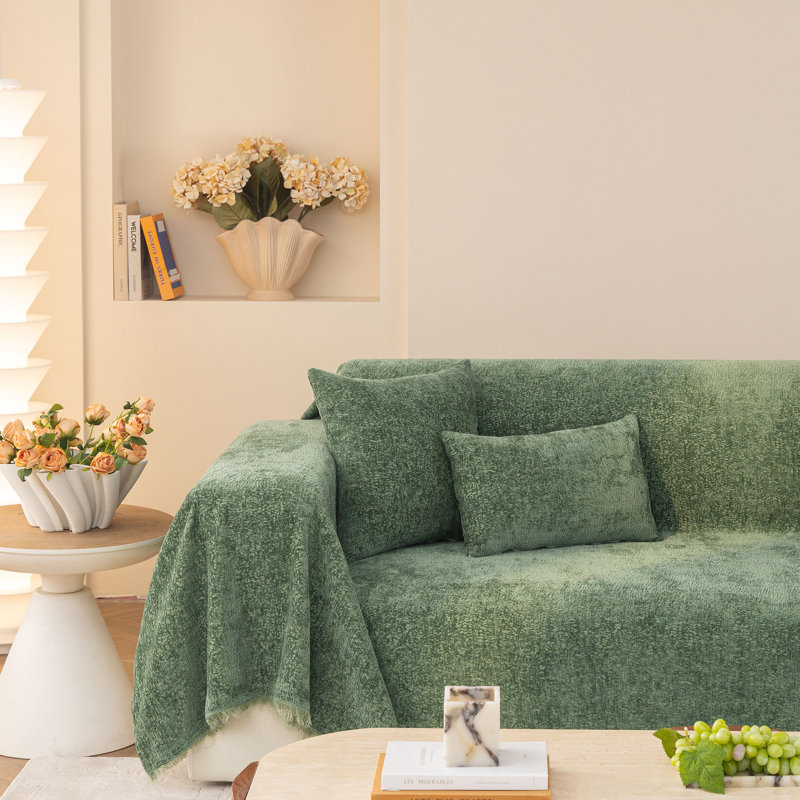 Housse pour canapé Elegant Nordic Chenille, H 71 po x l 134 po, Chenille verte