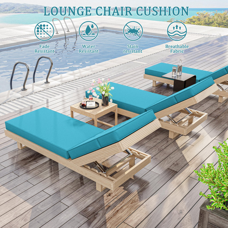 Wynee Outdoor 4'' Chaise Lounge Cushion, Lake Blue, 20.8" W x 71.75" D