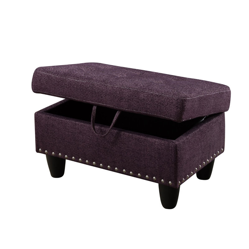  Repose-pieds de rangement rectangulaire à garniture cloutée de 28,5 po de largeur Ulanda, Mélange de lin mauve impérial