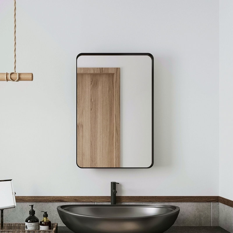 Recessed Metal Framed Medicine Cabinet With Mirror And Adjustable Shelves Wall Mirror With Storage For Bathroom, Black