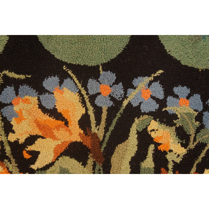 Semi Round Vintage Mid Century Floral American Hooked Rug