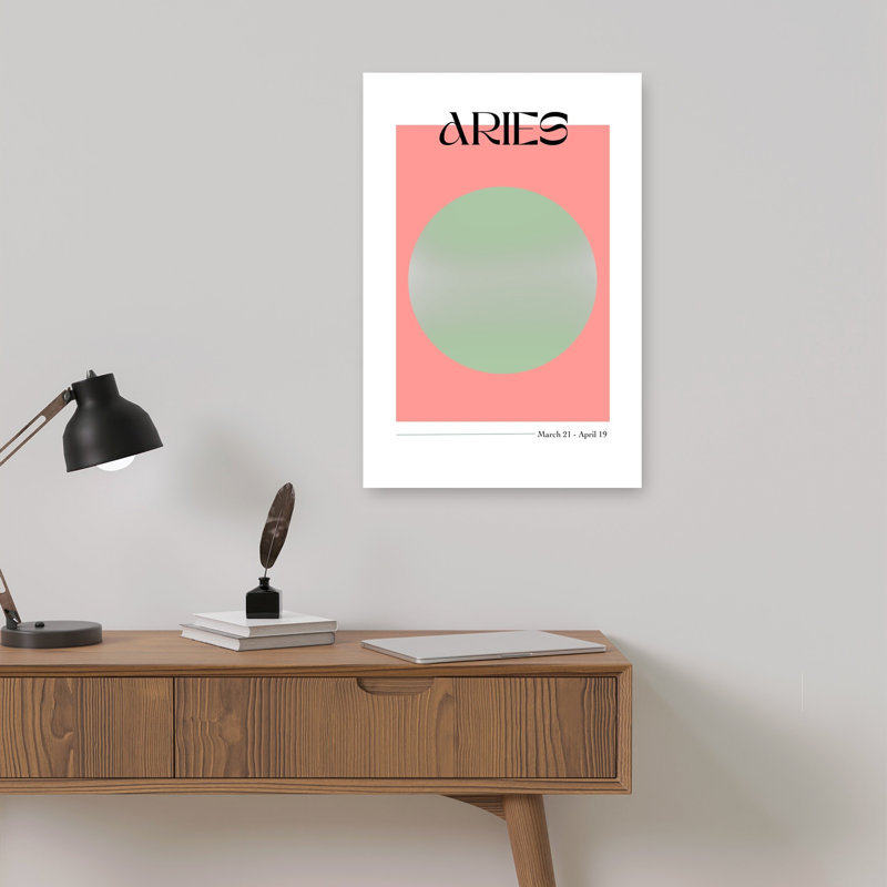 Aries Zodiac Symbol Abstract Geometric Minimalist Spring Wall Art Print 1 Piece Wrapped Canvas Wall Art