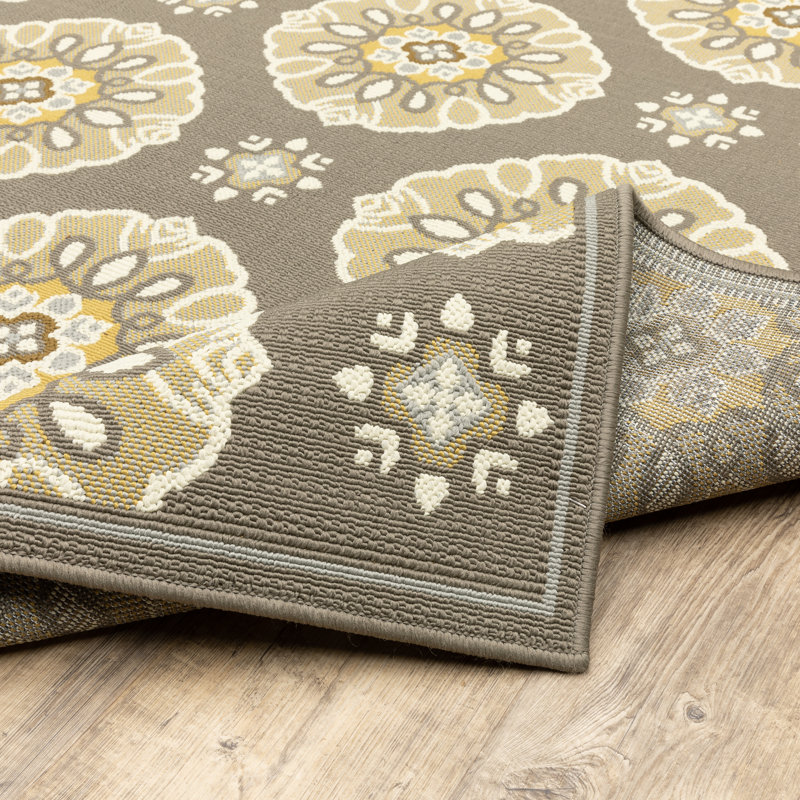 Tapis intérieur / extérieur gris / doré Milltown, Rectangle 8 pi 6 po x 13 pi
