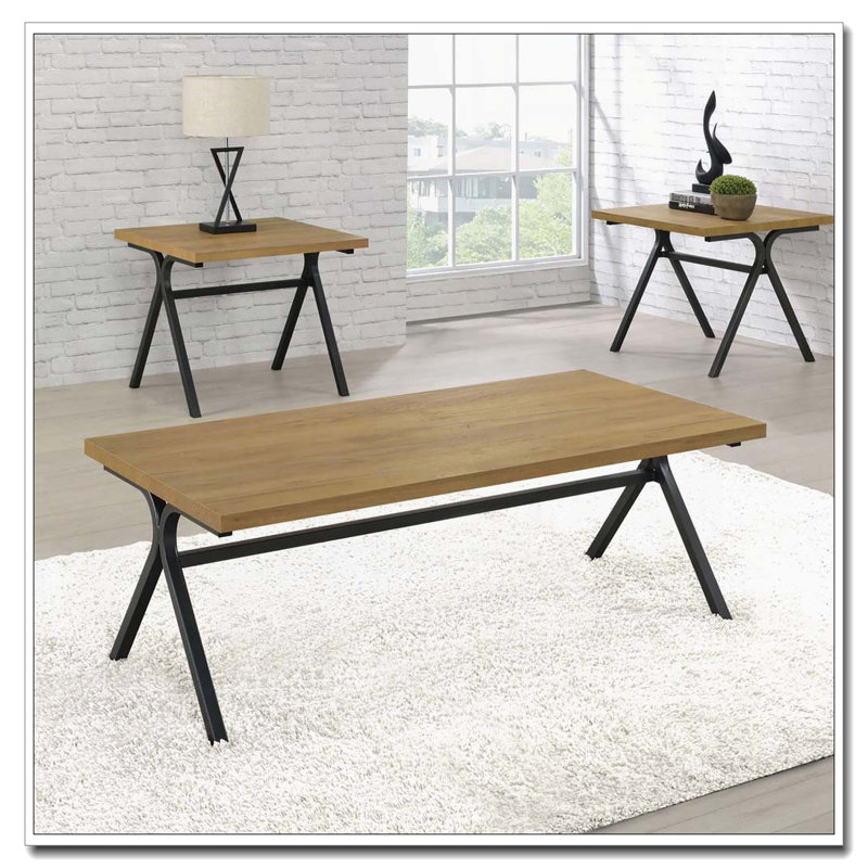 Ensemble de 3 tables d'appoint en chêne doré