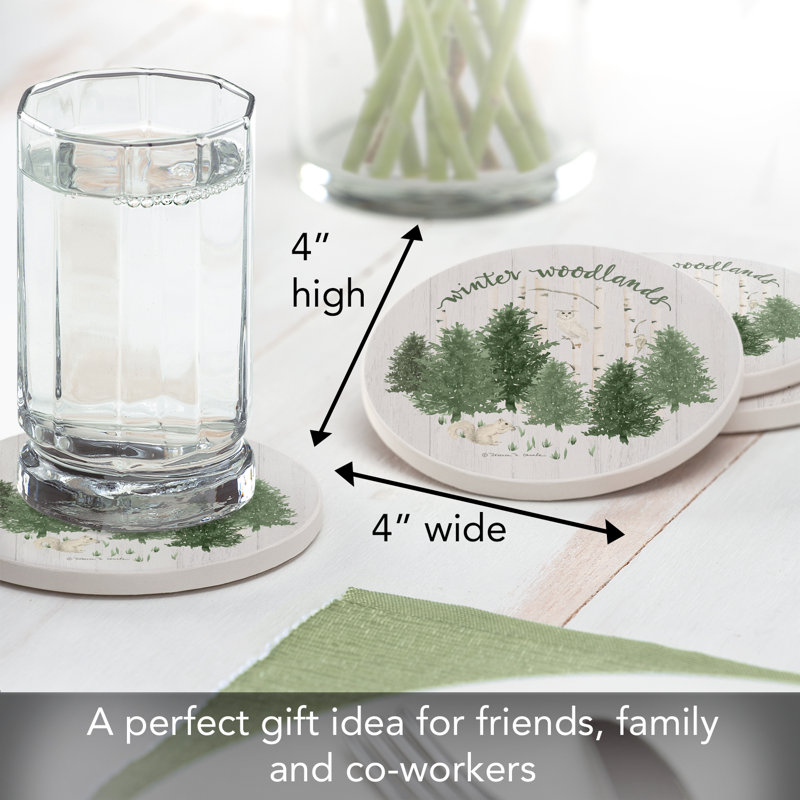 Winter Woodlands Round Absorbent Stone Coasters with Cork Backing