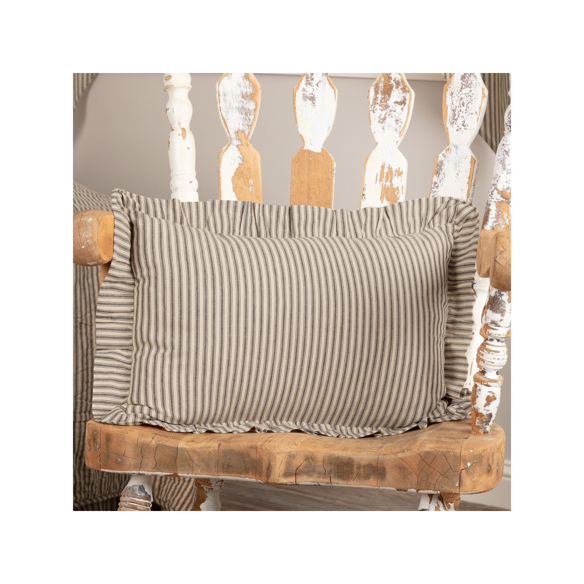 Ruffled Cotton Lumbar Throw Pillow, Polyester/Polyfill, Dark Crème/Coal Black