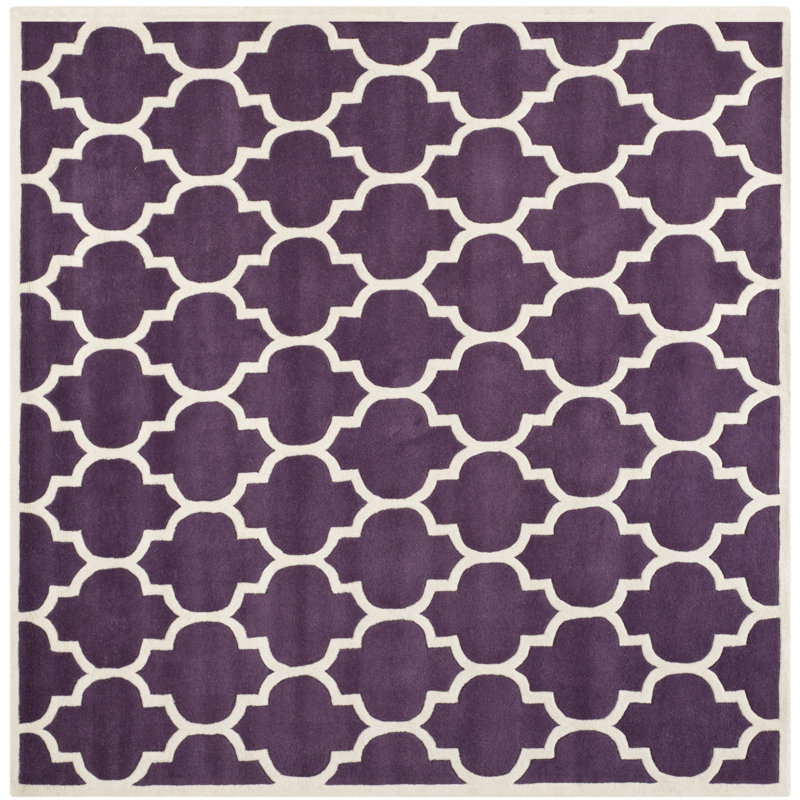 Tapis mauve / ivoire en laine Carolene, Carré 8 pi 9 po