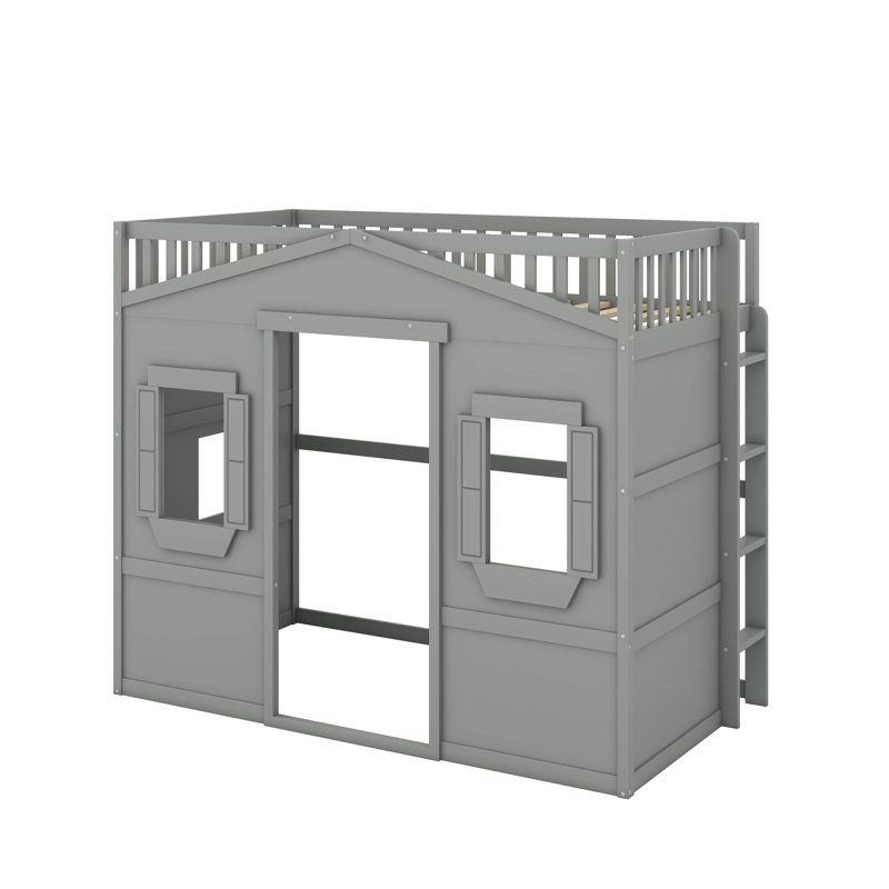 Twin House Loft Bed With Ladder, Gray