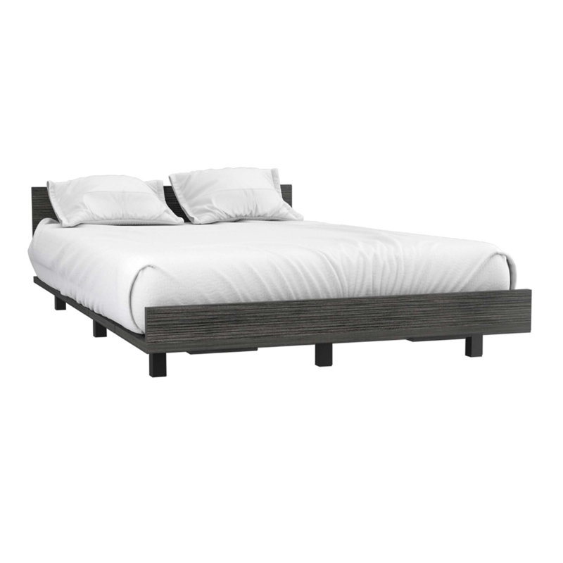 Base de lit avec tête de lit Koura, chêne fumé, Simple, gris