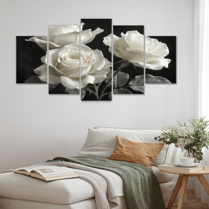 Ensemble de décorations murales roses et blanches monochromes Bloom II - Roses