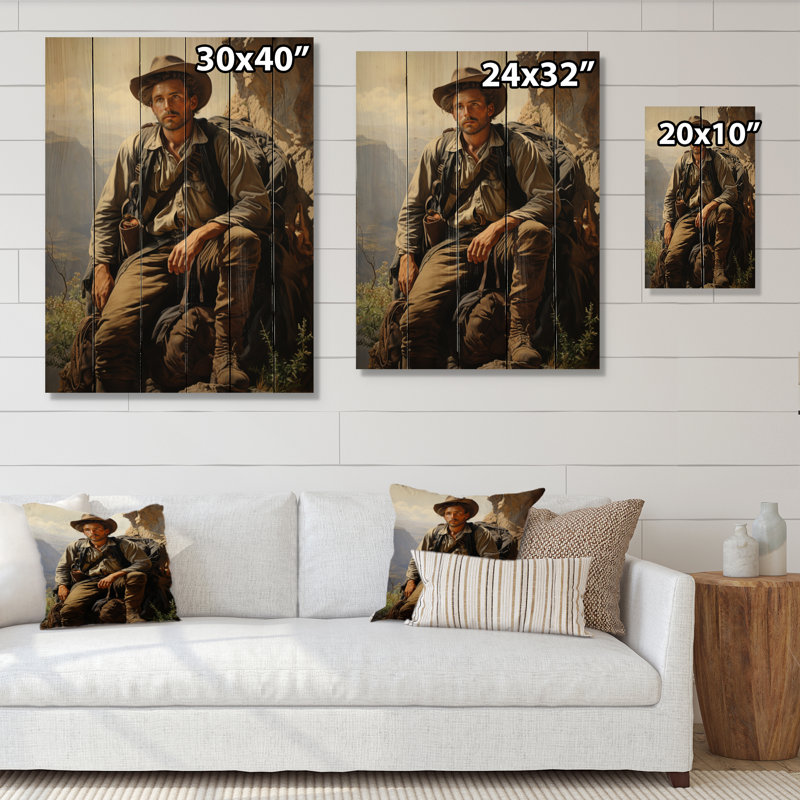 Fashion 1850S Portrait aventureux sur bois, H 32 po x l 24 po x P 0,78 po