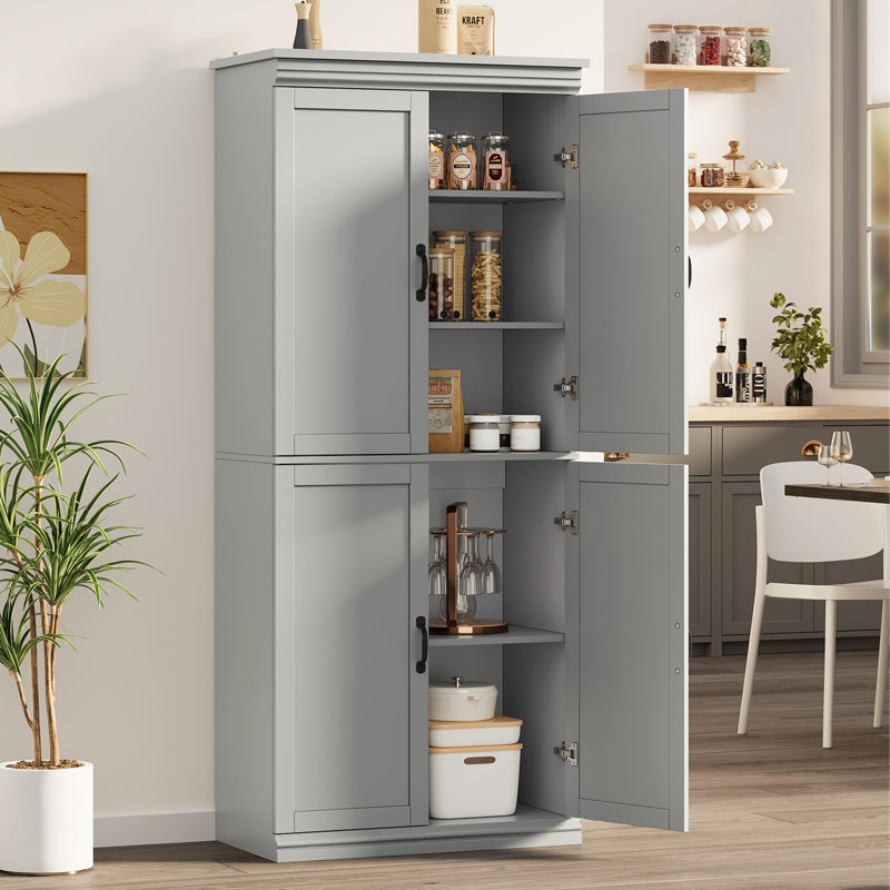 Grande armoire 70 po avec 2 portes et 3 tablettes réglables, armoire de rangement autoportante moderne, Gris