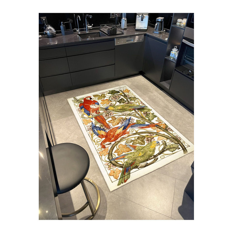 Floral Bird Pattern Decorative Woven Base Machine Washable Area Rug, Rectangle 2'6'' x 4'11''